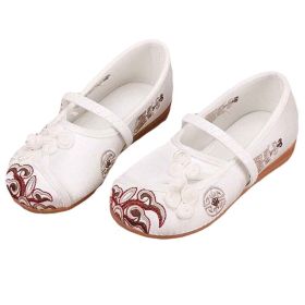 White - Girls Ballet Flats Chinese Traditional Embroidery Shoes Slip On Shoes