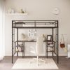 Twin-size Loft Bed with Table & Shelves/ Heavy-duty Sturdy Metal/ Built-in Table & Shelves/ Noise Reduced/ Safety Guardrail/ 2 Side Ladders/ CPC Certi