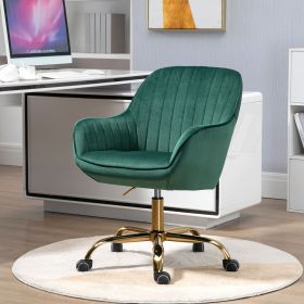 360Â° Green Velvet Swivel Chair With High Back, Adjustable Working Chair With Golden Color Base