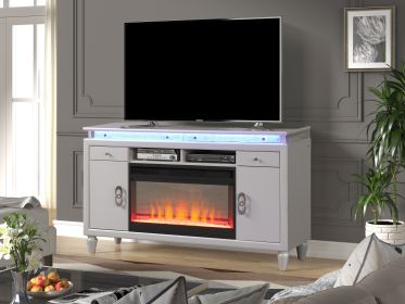 TV Stand With Electric Fireplace in Milky White