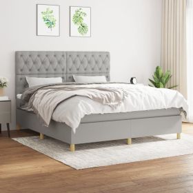 Box Spring Bed with Mattress Light Gray Queen Fabric