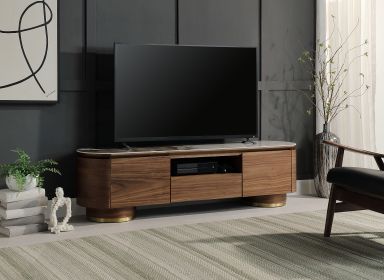 Willene Ceramic Top & Walnut Finish TV Stand