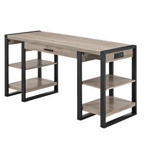 Modern Metal and Wood Computer Desk with USB Ports - Driftwood