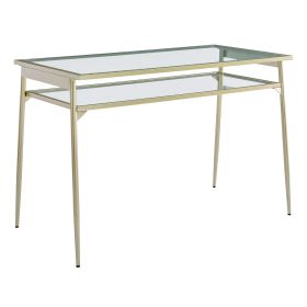 Contemporary Two-Tier Glass-Top Computer Desk - Gold / Glass