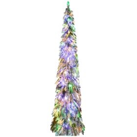 HOMCOM 7ft Tall Prelit Pencil Artificial Christmas Tree Holiday DÃ©cor with 534 Snow Flocked Branches, 350 Warm White or Colorful LED Lights