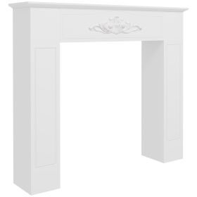 HOMCOM Fir Wood Fireplace Mantel Surround, 44.75" W x 40" H, Freestanding Electric Fireplace Stove Mantel, Distressed White