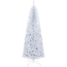 HOMCOM 7ft Pencil Christmas Tree, Unlit Artificial Christmas Tree Slim Douglas Fir Xmas Tree with Realistic Branches, Halloween Tree with 818 Tips