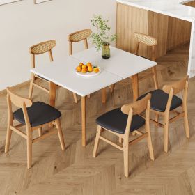 Table and chair set. White sintered stone tabletop, rubberwood legs, foldable computer desk