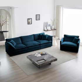 3-Piece Upholstered Sofa, Living Room Sectional Sofa Set Modern Sofa Couches Set , Deep Seat Sofa for Living Room Apartment, 1+3 Seat Blue