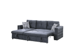 Gray Velvet Convertible Sectional Sofa Pull out Bed Couch Storage Chaise Tufted Reversible 2pc Sectional Living Room