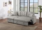 Light Gray Faux Leather Convertible Sectional Sofa Pull out Bed Couch Storage Chaise Tufted Reversible 2pc Sectional Living Room