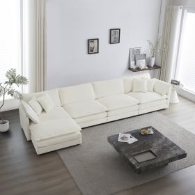 Modular Sectional Sofa for Living Room,U Shaped Couch 5 Seater Convertible Sectional Couch with 1 Ottoman ,White Chenille