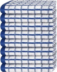 Premium Dish Towels for Kitchen with Hanging Loop 8 Pack Heavy Duty Absorbent 100% Cotton 410 GSM Terry Kitchen Towels 16x26 in Blue