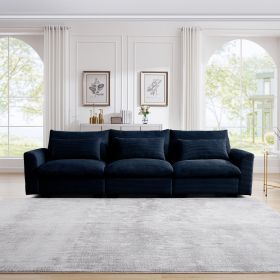 3 Seater Deep Seat Couches for Living Room, Wide and Deep Seat Comfy Living Roo Sofas with 3 Waist Pillows, Blue Corduroy