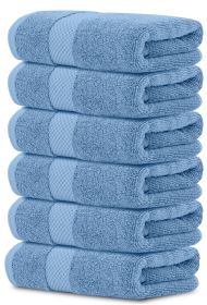 Luxury Hand Towels | Cotton Hotel spa Bathroom Towel | 16x30 | 6 Pack | Light Blue