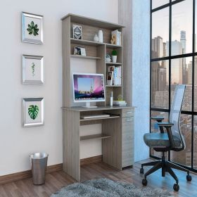 Computer Desk Acequia, Multiple Shelves, Light Gray Finish