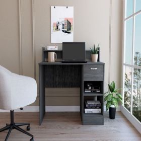 Computer Desk Delmar with Open Storage Shelves and Single Drawer, Smokey Oak Finish