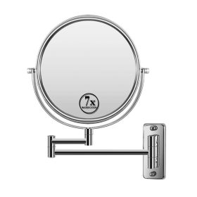 8-inch Wall Mounted Makeup Vanity Mirror, 1X / 7X Magnification Mirror, 360Â° Swivel with Extension Arm (Chrome Finish)