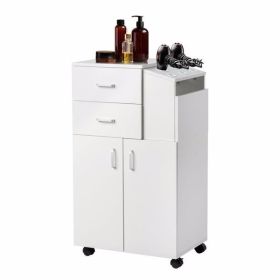 Salon Trolley Cart with Wheels, Salon Station Rolling Cart with 5 Hair Dryer Holders, 2 Drawers, 1 Large Cabinet (White)