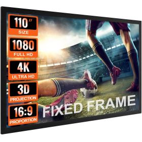 VEVOR Projector Screen Fixed Frame 110inch Diagonal 16:9 4K HD Movie Projector Screen with Aluminum Frame Projector Screen Wall Mounted for Home Theat