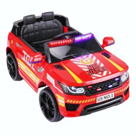 12V Kid Ride on Police Car with Parental Remote Control, Battery Powered Electric Truck with Siren, Flashing Lights, Music, Spring Suspension, Red