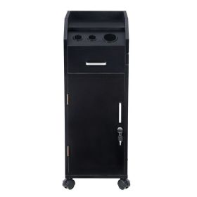 Hair Salon Storage Cart with Wheels & 3 Hair Dryer Holders & 4 Drawers & Lock & 2 Keys, Hairdressing Tools Station Mobile Makeup Case Black