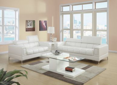 White Faux Leather Living Room 2pc Sofa set Sofa And Loveseat Furniture Couch Unique Design Metal Legs Adjustable Headrest