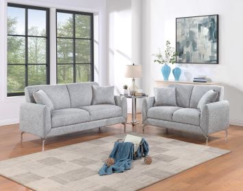 Elegant 2pc Sofa Set Light Gray Burlap Like Fabric Sofa Loveseat w Pillows Cozy Design Plush Couch Living Room