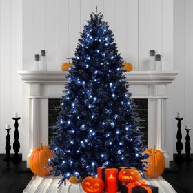 9ft Pre-Lit Black Christmas Tree, Full Halloween Xmas Artificial Tree 3176 Branch Tips, 750 Lights, Metal Hinges, Foldable Base