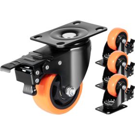 VEVOR Caster Wheels, 3-inch Swivel Plate Casters, Set of 4, with Security A/B Locking No Noise PVC Wheels, Heavy Duty 250 lbs Load Capacity Per Caster