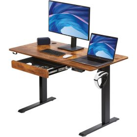 VEVOR Height Adjustable Desk, 47.2 x 23.6 in with Drawer, 3-Key Modes Electric Standing Desk,Whole Piece Desk Board, Dual Metal Frame