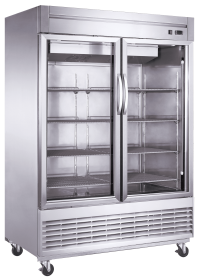 Dukers Commercial Double Glass Door Upright Bottom Mounted Reach-in Freezer in Stainless Steel