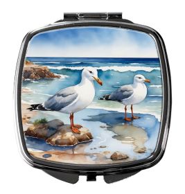 Gulls Scavenging Compact Mirror Decorative Travel Makeup Mirror for Women Girls Gifts Pocket Makeup Mirror Folding Handheld