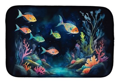 Bioluminescent Fish Dish Drying Mat Absorbent Dish Drying Mat Pad for Kitchen Counter Dish Drainer Mat for Countertop, 14 x 21", Multicolor