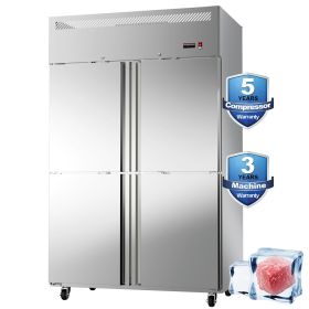 4-Door Upright Freezer with 8 Adjustable Shelves, 48" Wide Stainless Steel Reach-in, Temperature Control -1Â°F ~ 8Â°F