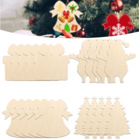 20PCS Christmas Wooden Hanging Ornaments DIY Blank Unfinished Wood Crafts Xmas Bell Tree Gift Shaped Hanging Decorations for Christmas Wedding Birtday