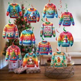 12 Pcs Merry Christmas Sweater Swirl Pendants Hanging Xmas Tree Snowman Paper Sweater Ornaments Santa Claus Gingerbread Man Pattern Spiral Ceiling Pen