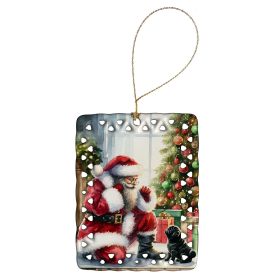 Black Pug and Santa Claus Porcelain Ornament Christmas Tree Hanging Decorations for Home Christmas Holiday, Rectangle, Gift, Multicolor