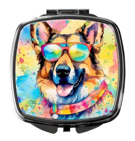 German Shepherd Hippie Dawg Compact Mirror Decorative Travel Makeup Mirror for Women Girls Gifts Pocket Makeup Mirror Folding Handheld