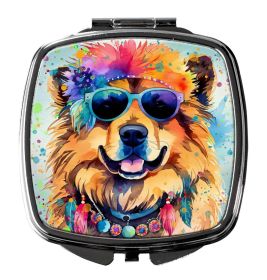 Chow Chow Hippie Dawg Compact Mirror Decorative Travel Makeup Mirror for Women Girls Gifts Pocket Makeup Mirror Folding Handheld