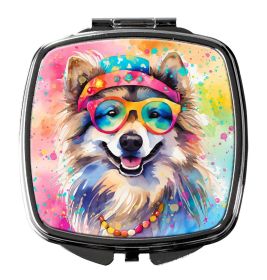 Keeshond Hippie Dawg Compact Mirror Decorative Travel Makeup Mirror for Women Girls Gifts Pocket Makeup Mirror Folding Handheld