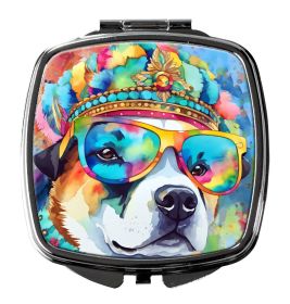 Akita Hippie Dawg Compact Mirror Decorative Travel Makeup Mirror for Women Girls Gifts Pocket Makeup Mirror Folding Handheld