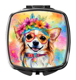 Chihuahua Hippie Dawg Compact Mirror Decorative Travel Makeup Mirror for Women Girls Gifts Pocket Makeup Mirror Folding Handheld