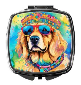 Golden Retriever Hippie Dawg Compact Mirror Decorative Travel Makeup Mirror for Women Girls Gifts Pocket Makeup Mirror Folding Handheld