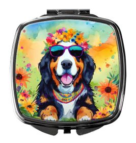 Bernese Mountain Dog Hippie Dawg Compact Mirror Decorative Travel Makeup Mirror for Women Girls Gifts Pocket Makeup Mirror Folding Handheld