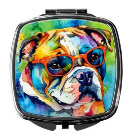 English Bulldog Hippie Dawg Compact Mirror Decorative Travel Makeup Mirror for Women Girls Gifts Pocket Makeup Mirror Folding Handheld