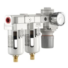 VEVOR Air Compressor Filter Regulator, 3/8" NPT 5Î¼m Air Compressor Water Separator, Semi-Auto Drain Air Drying System with Brass Filter Element