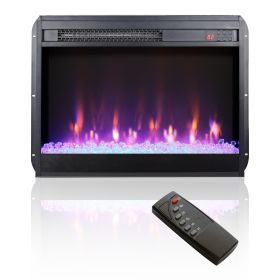 23 inch electric fireplace insert, ultra thin heater with crystal & realistic flame, remote control with timer, overheating protection,with sidelight