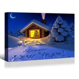 Framed Canvas Wall Art Decor Painting For New Year, Happy New Year on Snow Gift Painting For New Year Gift