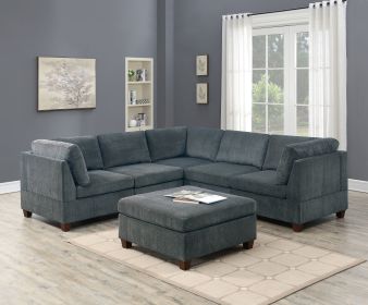 Living Room Furniture Grey Chenille Modular Sectional 6pc Set Corner Sectional Modern Couch 3x Corner Wedge 2x Armless Chairs and 1x Ottoman Plywood